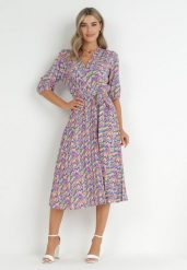 Niebiesko-Różowa Sukienka Maxi z Gumką w Pasie z Plisowanym Dołem Angelita. Niebieskie sukienki Born2be, l, bez wzorów, eleganckie, bez kołnierzyka, bez ramiączek, maxi, plisowane. Za 169.99 zł.
