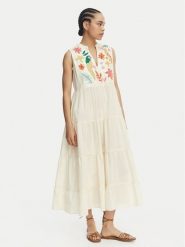 LOLA CASADEMUNT Sukienka letnia LS2616006 Kremowy Relaxed Fit. Białe sukienki LOLA CASADEMUNT, na lato, l, bez wzorów, z bawełny, bez kołnierzyka, bez ramiączek. Za 627.99 zł.