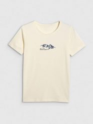 4F Koszulka w kolorze kremowym rozmiar: S. Brązowe bluzki 4f, s, bez wzorów, z bawełny, bez kołnierzyka, bez ramiączek. Za 39.12 zł.