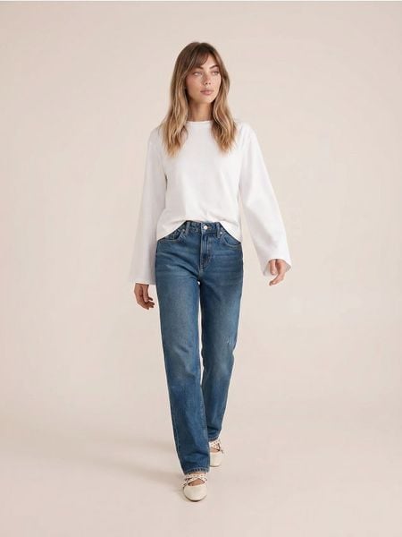 Jeansy straight comfort z efektem sprania - granatowy. Niebieskie jeansy Sinsay, l, bez wzorów. Za 69.99 zł.