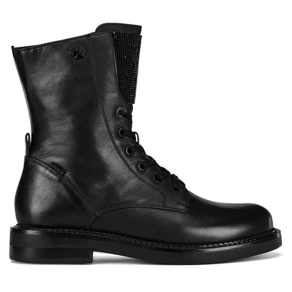 Trzewiki MEXX. Czarne botki Mexx, bez wzorów, bez obcasa, na płaskiej podeszwie, bez zapięcia. Za 379.99 zł.