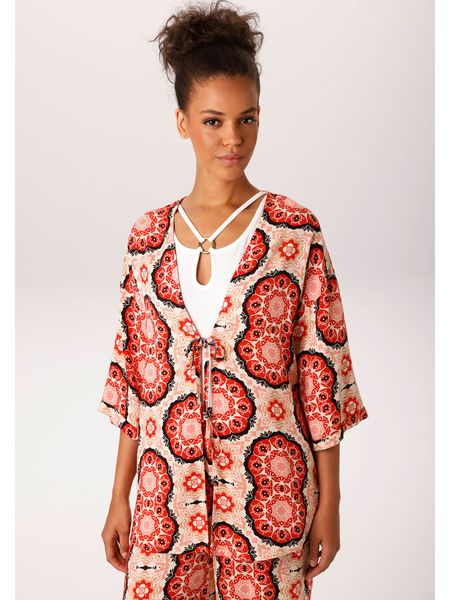 Aniston Kimono w kolorze jasnoróżowo-czarnym rozmiar: 46. Różowe swetry Aniston, bez wzorów, bez ramiączek. Za 64.95 zł.