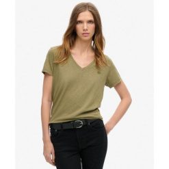 Koszulka z haftem V w slubie. Zielone koszulki sportowe Superdry, bez wzorów, z bawełny, bez ramiączek. Za 126.55 zł.
