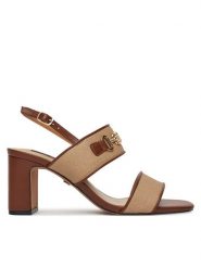Nine West Sandały 2489-19 Beżowy. Brązowe sandały Nine West, bez wzorów, z materiału, bez obcasa, na słupku, bez zapięcia. Za 229.99 zł.