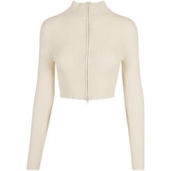 Damski dzianinowy prążkowany kardigan z krótkim zamkiem błyskawicznym Urban Clas. Białe kardigany Urban Classics, xl, bez wzorów, z dzianiny. Za 165.00 zł.