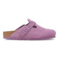 BIRKENSTOCK Boston LEVE Mauve Klapki damskie. Czerwone klapki Birkenstock, bez wzorów, z materiału, bez obcasa. Za 469.99 zł.