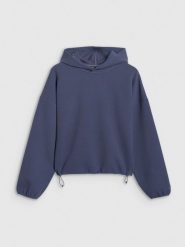 4F Bluza dresowa z waflowej dzianiny damska - granatowa XXL. Niebieskie bluzy 4f, xxl, bez wzorów, z dresówki, bez kaptura. Za 179.99 zł.