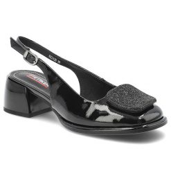 Czarne Sandały Artiker Stylowe Obuwie Damskie Lakierowane. Czarne sandały Artiker, z aplikacjami, z lakierowanej skóry, eleganckie, z otwartym noskiem, bez obcasa, na obcasie, bez zapięcia. Za 249.00 zł.