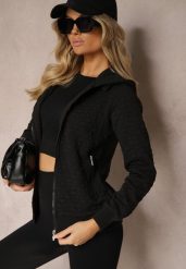 Czarna Bluza z Bawełną i Kapturem na Suwak Arsetia. Czarne bluzy Renee, m, bez wzorów, z bawełny, z kapturem. Za 79.99 zł.