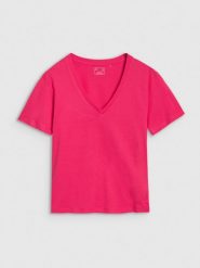 4F T-shirt oversize z modalem damski - różowy M. Czerwone t-shirty 4f, m, bez wzorów, z bawełny, bez kołnierzyka, bez ramiączek. W wyprzedaży za 39.99 zł.