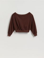 Bluza z odkrytymi ramionami - brązowy. Brązowe bluzy Reserved, l, bez wzorów, z bawełny, bez kaptura. Za 99.99 zł.