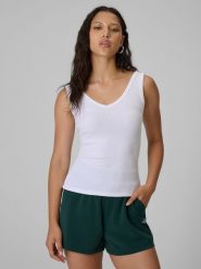 4F Top slim z prążkowanej dzianiny damski - biały S. Białe topy 4f, s, bez wzorów, z bawełny, bez kołnierzyka, bez ramiączek. Za 49.99 zł.
