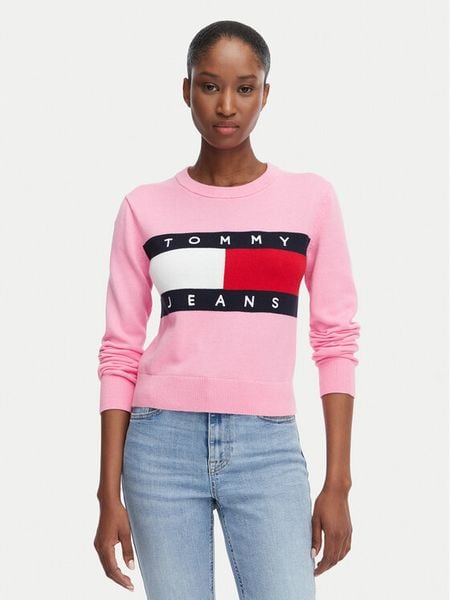 Tommy Jeans Sweter Flag DW0DW22930 Różowy jasny Regular Fit. Czerwone swetry Tommy Jeans, s, bez wzorów, z bawełny, bez ramiączek. Za 331.99 zł.