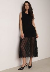 Czarna Koktajlowa Sukienka z Wiskozą i Rozkloszowanym Koronkowym Dołem Erivissa. Czarne sukienki Born2be, m, bez wzorów, z koronki, eleganckie, bez kołnierzyka, bez ramiączek, maxi, rozkloszowane. Za 109.99 zł.