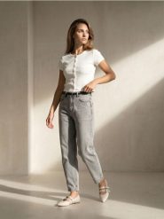 Jeansy balloon high waist z paskiem - szary. Szare jeansy Sinsay, bez wzorów, z podwyższonym stanem. Za 69.99 zł.