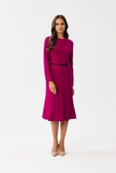 Śliwkowa Midi Sukienka Trapezowa z Przeszyciami. Czarne sukienki MOE, l, bez wzorów, z elastanu, bez kołnierzyka, bez ramiączek, midi, trapezowe. Za 316.90 zł.