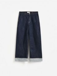 Jeansy wide leg z podwinięciem - granatowy. Niebieskie jeansy Reserved, bez wzorów. Za 179.99 zł.