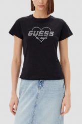 GUESS Czarny damski t-shirt Narciso, Rozmiar L. Czarne t-shirty Guess, l, z aplikacjami, bez kołnierzyka, bez ramiączek. W wyprzedaży za 129.99 zł.