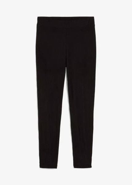 Legginsy ocieplane, z prążkowanej tkaniny termicznej. Szare legginsy bonprix, bez wzorów, prążkowane, z podwyższonym stanem. Za 64.99 zł.