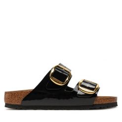 Klapki Birkenstock. Czarne klapki Birkenstock, bez wzorów, bez obcasa. Za 539.99 zł.