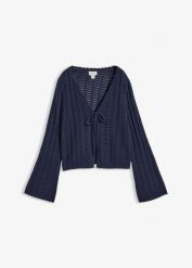Kardigan w ażurowy wzór. Niebieskie kardigany bonprix, w ażurowe wzory. Za 129.99 zł.