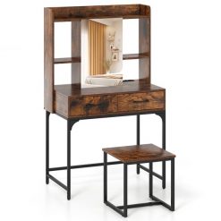 Rustykalna toaletka do makijażu ze stacją ładującą. Zestawy Costway. Za 579.00 zł.
