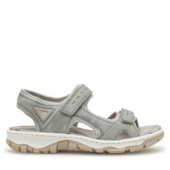 Sandały Rieker. Szare sandały Rieker, bez wzorów, bez obcasa, na płaskiej podeszwie, bez zapięcia. Za 259.99 zł.