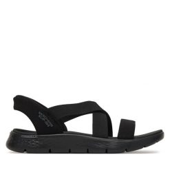 Sandały Skechers. Czarne sandały Skechers, bez wzorów, bez obcasa, na płaskiej podeszwie, bez zapięcia. Za 319.99 zł.
