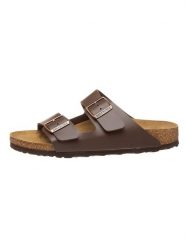 Birkenstock Klapki "Arizona" w kolorze brązowym rozmiar: 43. Brązowe klapki Birkenstock, bez wzorów, z otwartym noskiem, bez obcasa. Za 259.95 zł.