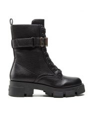 Guess Botki Madox FL8MDX ELE10 Czarny. Czarne botki Guess, z aplikacjami, ze skóry, bez obcasa, na płaskiej podeszwie, bez zapięcia. Za 437.00 zł.