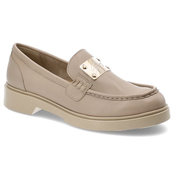 Beżowe Mokasyny Nessi Stylowe Wsuwane Obuwie Damskie. Brązowe mokasyny Nessi, bez wzorów, ze skóry, bez obcasa. Za 367.99 zł.