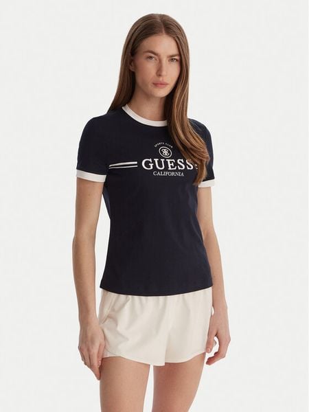 Guess T-Shirt V6GI08 K2975 Granatowy Regular Fit. Niebieskie t-shirty Guess, xs, z aplikacjami, z bawełny, bez kołnierzyka, bez ramiączek. Za 106.99 zł.