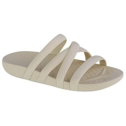Klapki damskie Crocs Splash Strappy Sandal. Białe klapki Crocs, bez wzorów, z materiału, bez obcasa. Za 274.00 zł.