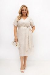 Sukienka lniano-bawełniana z cekinami Cama z paskiem | PLUS SIZE OVERSIZE LATO. Sukienki Moda Size Plus Iwanek, do pracy, na lato, l, z aplikacjami, z bawełny, biznesowe, bez kołnierzyka, plus size, bez ramiączek, midi, oversize. Za 329.90 zł.