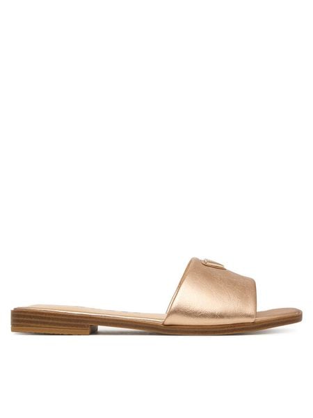 Guess Klapki FLJRMA LEL19 Różowy. Czerwone klapki Guess, z aplikacjami, ze skóry, bez obcasa. Za 399.99 zł.