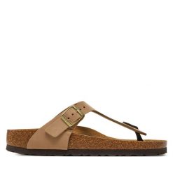 Japonki Birkenstock. Brązowe klapki Birkenstock, bez wzorów, bez obcasa. Za 469.99 zł.
