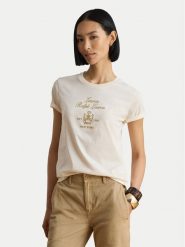 LAUREN RALPH LAUREN T-Shirt 200P13943002 Kremowy Regular Fit. Białe t-shirty Lauren Ralph Lauren, s, bez wzorów, z bawełny, bez kołnierzyka, bez ramiączek. Za 549.99 zł.