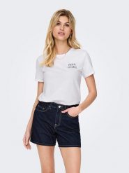 ONLY Koszulka "Lucia" w kolorze białym rozmiar: XS. Białe bluzki Only, xs, bez wzorów, z bawełny, bez kołnierzyka, bez ramiączek. Za 48.62 zł.