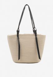 Beżowa Bawełniana Torebka Shopper z Szydełkowym Wzorem Luniatena. Brązowe shopper Born2be, bez wzorów, z bawełny, eleganckie, bez dodatków. Za 84.99 zł.