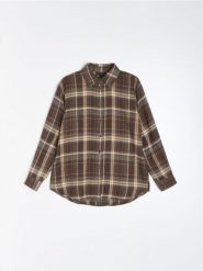 Koszula w kratę z bawełną - brązowy. Brązowe koszule Sinsay, l, bez wzorów, z bawełny, bez kołnierzyka, bez ramiączek. Za 49.99 zł.