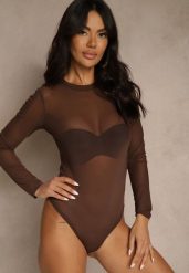 Brązowe Klasyczne Body Długimi Rękawami i Okrągłym Dekoltem Perissa. Brązowe body Renee, l, bez wzorów. Za 79.99 zł.