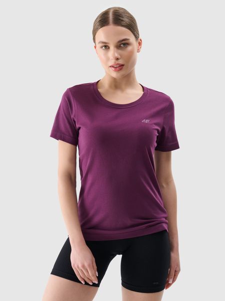 4F T-shirt regular gładki damski - fioletowy M. Fioletowe t-shirty 4f, m, bez wzorów, z bawełny, bez kołnierzyka, bez ramiączek. W wyprzedaży za 39.99 zł.