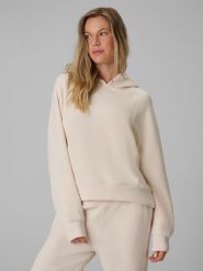 4F Bluza dresowa regular z modalem damska - kremowa XL. Brązowe bluzy 4f, xl, bez wzorów, z dresówki, z kapturem. Za 199.99 zł.