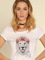 WOOOP Koszulka "Festival Lion Spring" w kolorze białym rozmiar: M. Białe bluzki Wooop, m, bez wzorów, z bawełny, bez kołnierzyka, bez ramiączek. Za 60.44 zł.