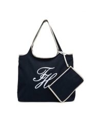Tommy Hilfiger Torebka Th Summer Tote Canvas AW0AW18398 Granatowy. Niebieskie shopper TOMMY HILFIGER, bez wzorów, z materiału, bez dodatków. Za 409.99 zł.
