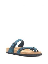 Comfortfusse Skórzane japonki w kolorze granatowym rozmiar: 39. Niebieskie klapki Comfortfüße, bez wzorów, z nubiku, z otwartym noskiem, bez obcasa. Za 252.99 zł.