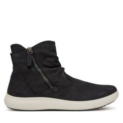 Botki Josef Seibel. Czarne botki Josef Seibel, bez wzorów, bez obcasa, na płaskiej podeszwie, bez zapięcia. Za 579.99 zł.