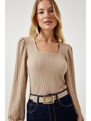 Happiness Istanbul Bluzka w kolorze beżowym rozmiar: 42. Brązowe bluzki Happiness Istanbul, bez wzorów, bez kołnierzyka, bez ramiączek. Za 59.45 zł.