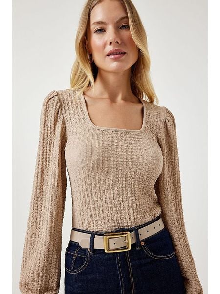 Happiness Istanbul Bluzka w kolorze beżowym rozmiar: 38. Brązowe bluzki Happiness Istanbul, bez wzorów, bez kołnierzyka, bez ramiączek. Za 65.07 zł.