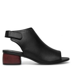 Sandały Remonte. Czarne sandały Remonte, bez wzorów, bez obcasa, na słupku, bez zapięcia. Za 379.99 zł.